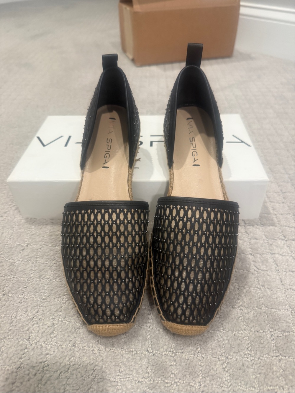 Via Spiga Black Mesh Espadrille-Style Flats